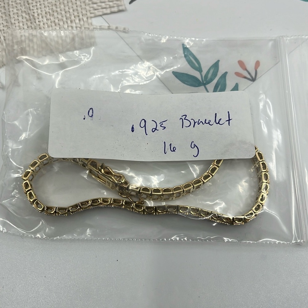 Authentic Sterling Silver Gold Etched Tennis Bracelet - 925 CISS - 8" - Picture 8 of 11